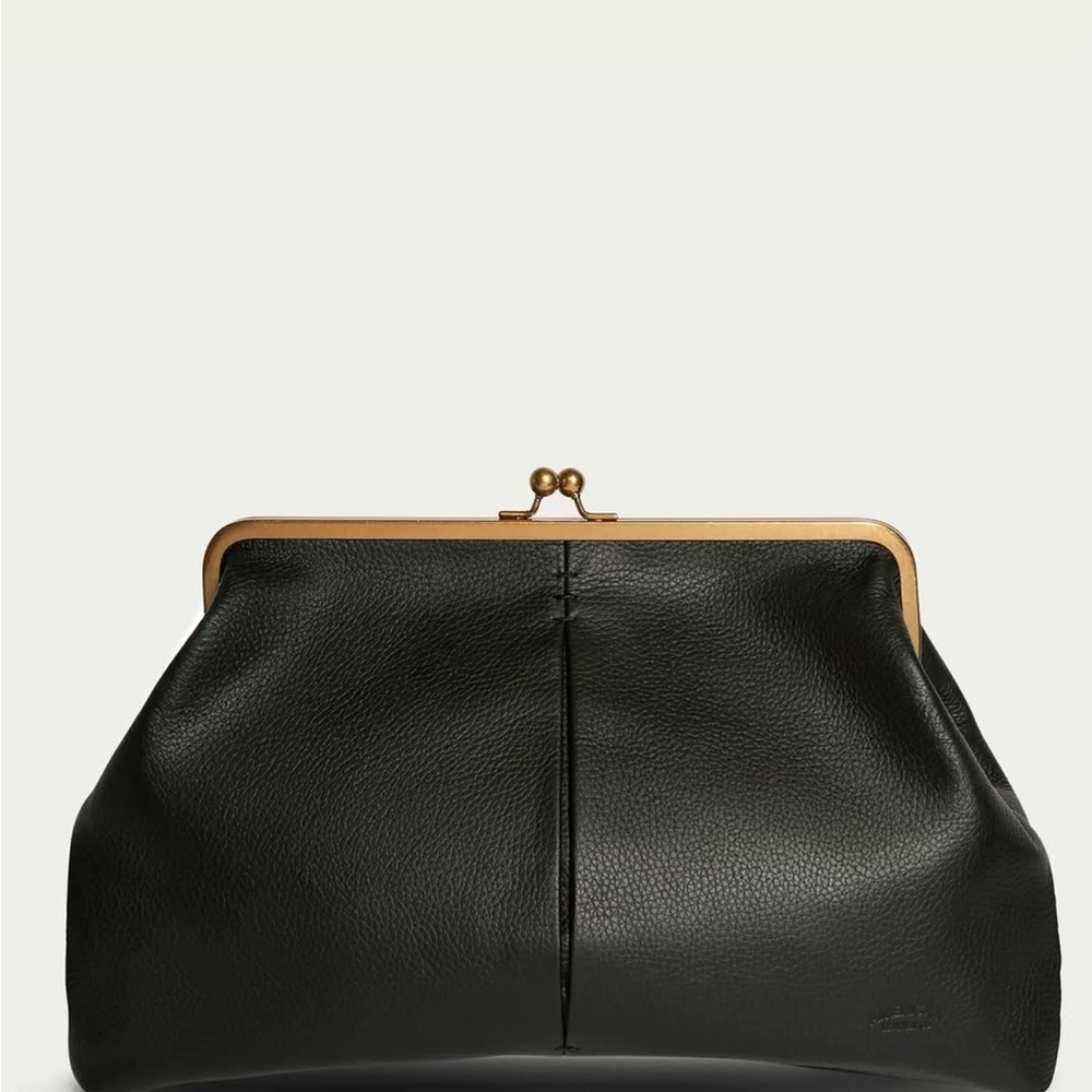Sophisticated Black Leather Clutch with Gold Accents